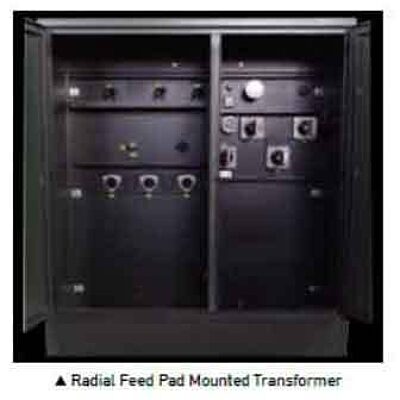 Three phase pad mounted transformer radial feed
